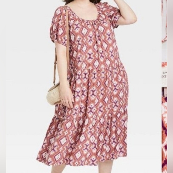 Knox Rose Dresses & Skirts - 5/25 ❤️ Knox Rose Women's Puff Short Sleeve Tiered A-Line Dress - Cognac Paisley